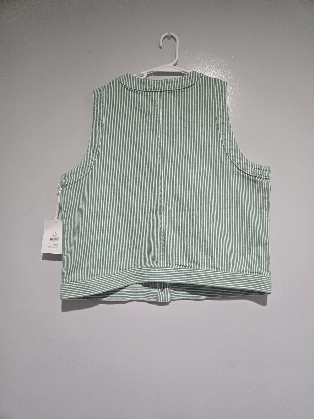 Sleeveless Striped Jean Jacket Vest in Mint Green - Picture 3 of 4